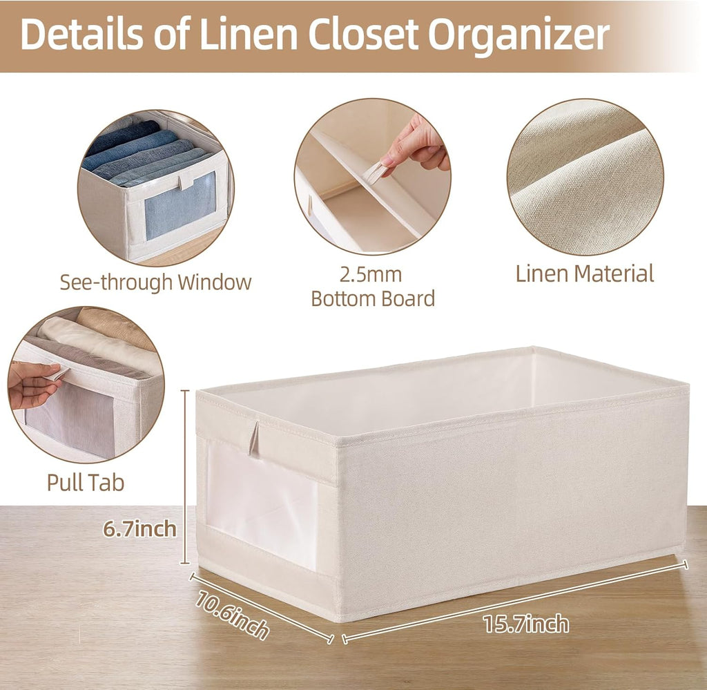 Linen Closet Organizers And Storage, 4 Pack Storage Bins Baskets for Organization Foldable Organizer with Clear