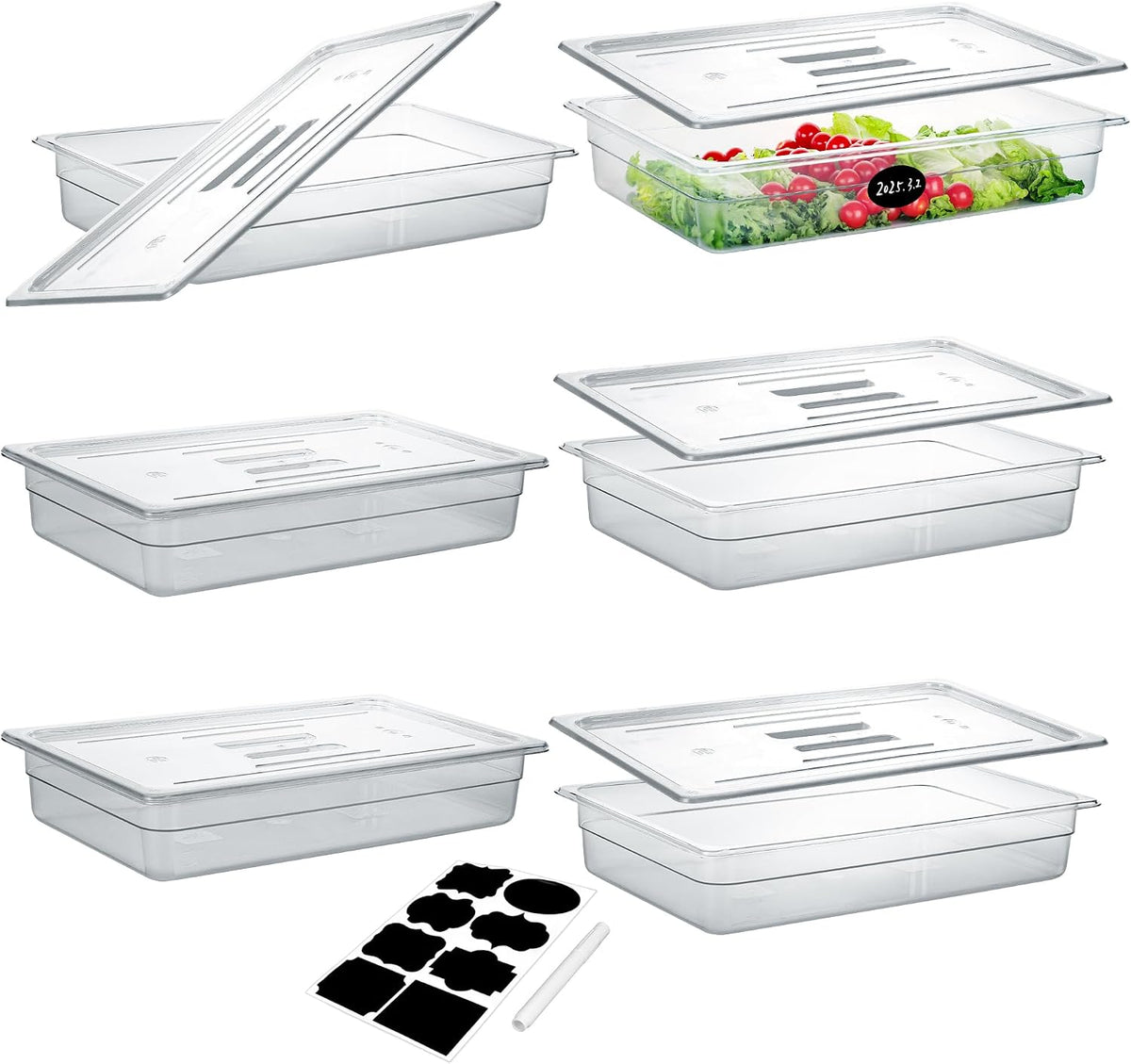 6 Pack Full Size 4'' Deep NSF Polycarbonate Food Pans with Lids