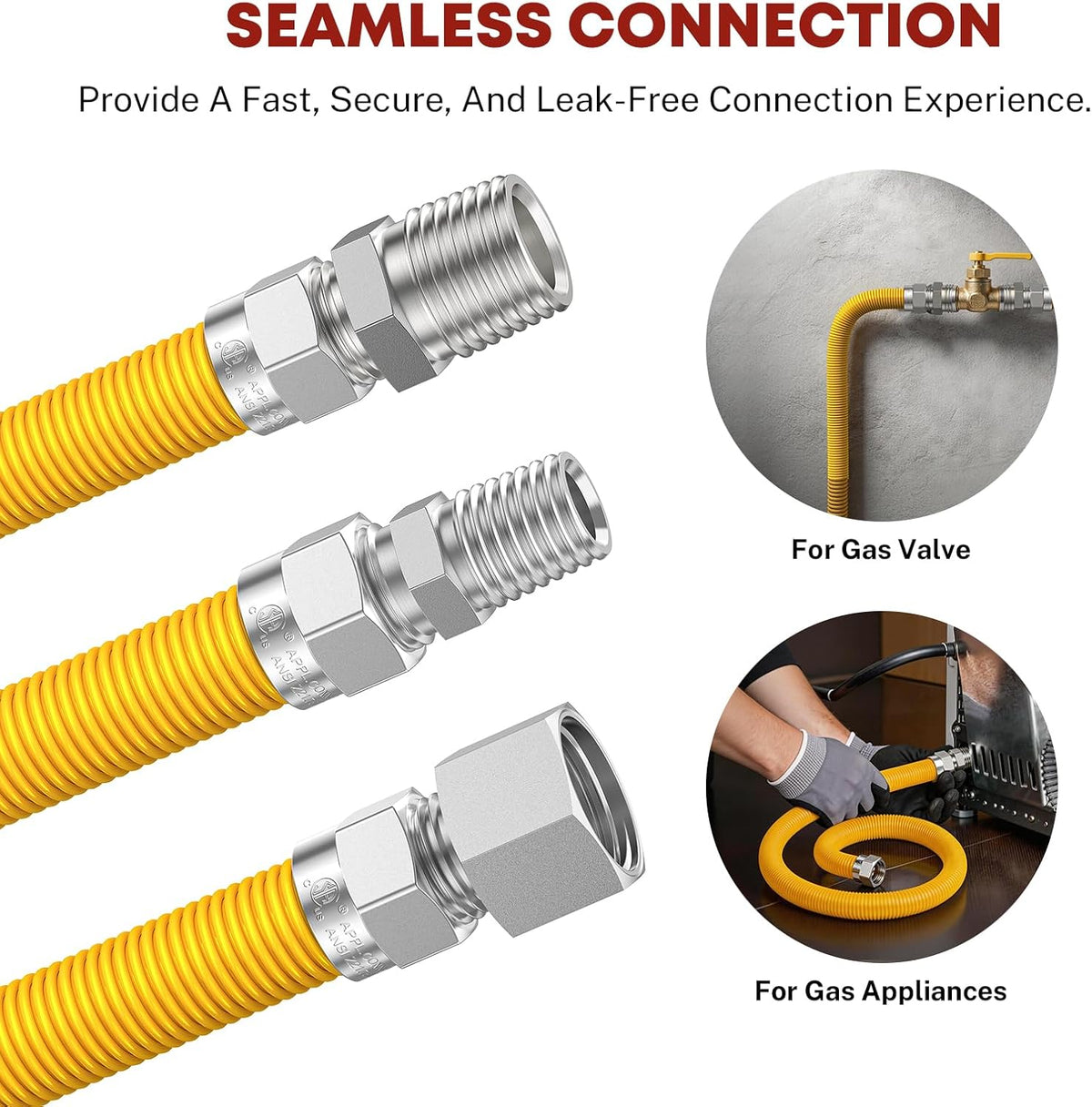 48" Gas Dryer Connector Kit, 5/8" OD 1/2" ID for Dryers Stove Water Heater