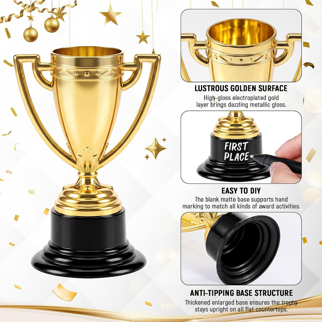 3 Pcs Mini Trophies, Gold Plastic Tiny Small Trophy Cups Winner Awards for Kids Adults Sports, Rewards, Winning
