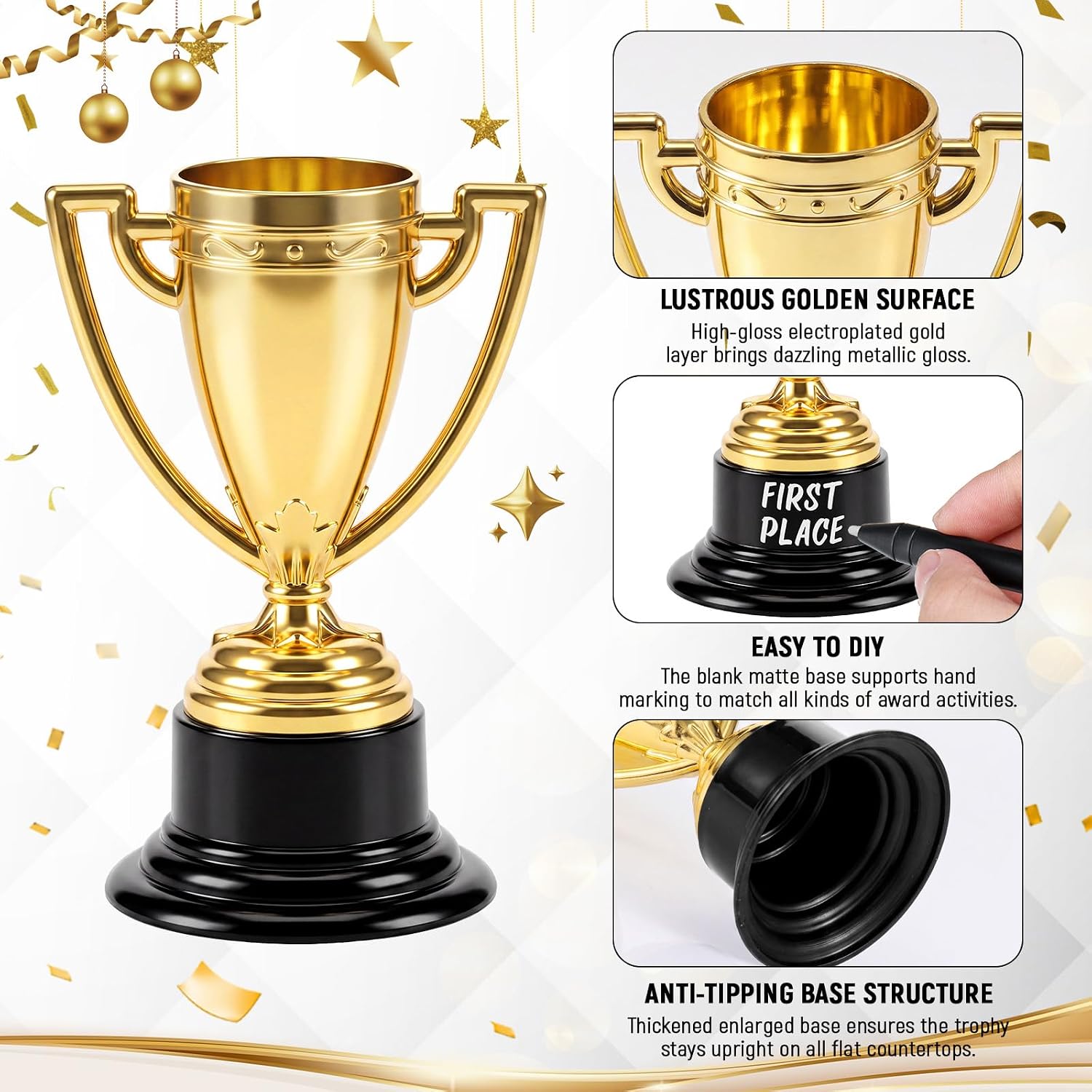 3 Pcs Mini Trophies, Gold Plastic Tiny Small Trophy Cups Winner Awards for Kids Adults Sports, Rewards, Winning
