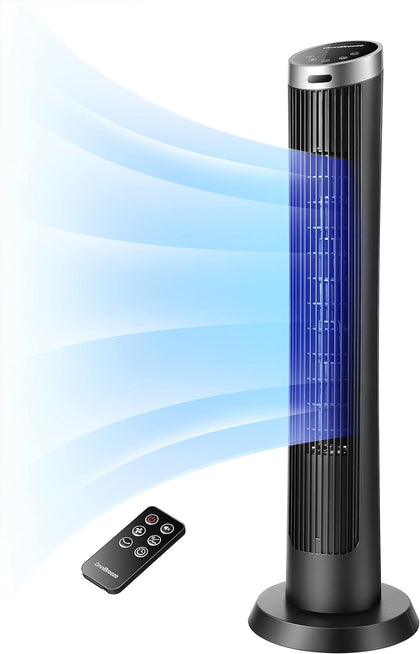 Digital Electric Tower Fan, with Remote Control, LED Display, Standing Bladeless Floor Fans Cooling and Quite Indoor