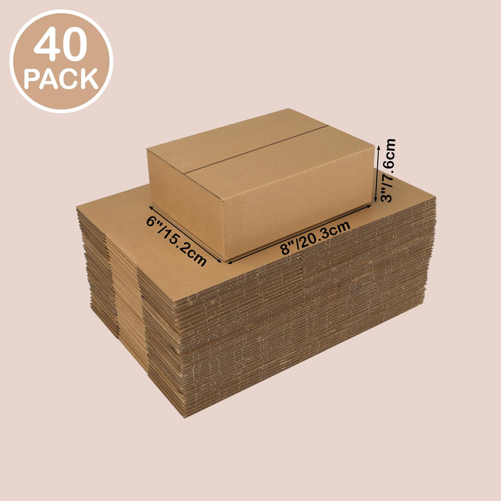 8x6x3 inches Shipping Boxes Small Cardboard Boxes for Packing, Moving, Mailing, 40 Pack