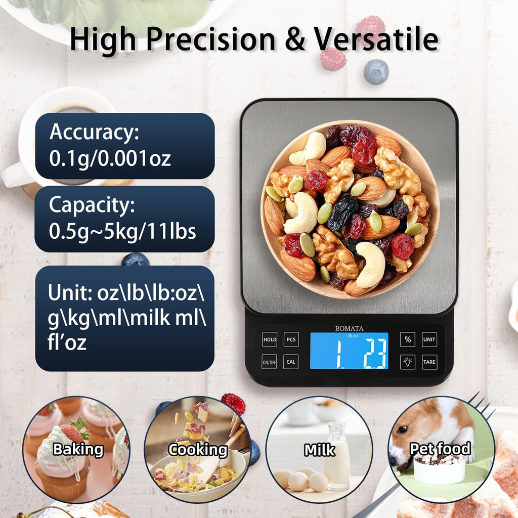 Large Kitchen Scale 0.1g/0.001oz High Precision, 11lb Bakery Scale