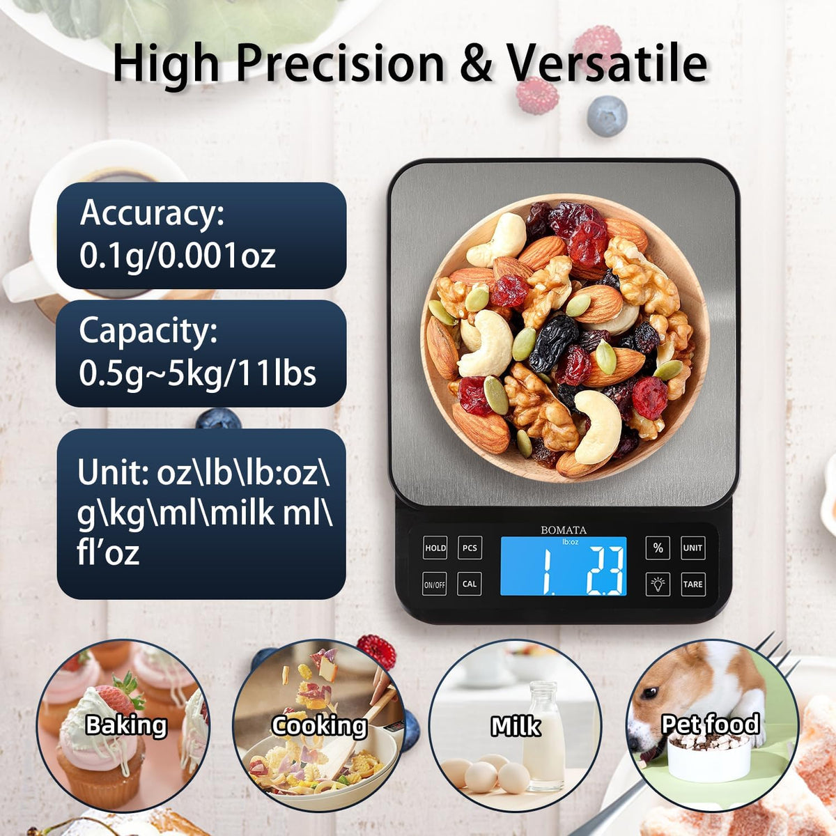 Large Kitchen Scale 0.1g/0.001oz High Precision, 11lb Bakery Scale