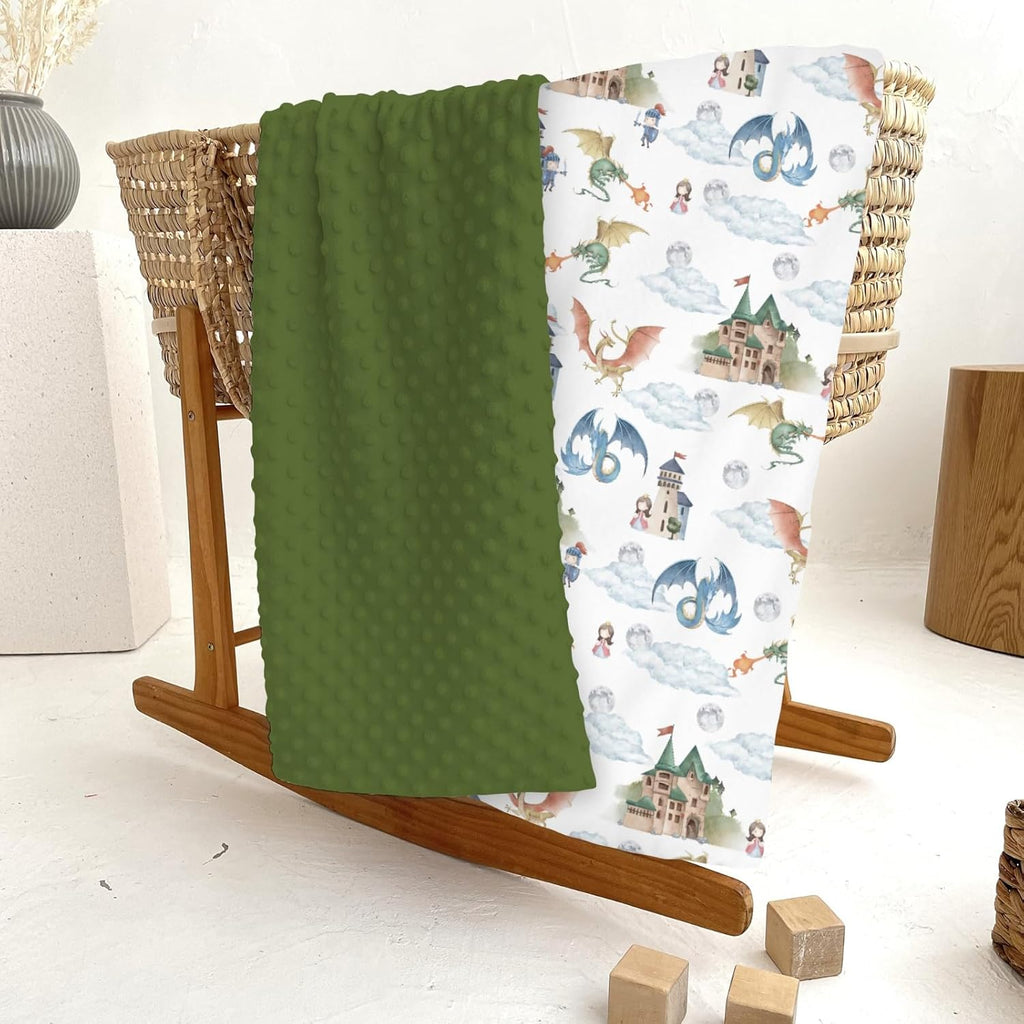 Fairytale Dragon and Knights Baby Blankets for Girl Boy Fantasy Dragons Princess Castle Soft Mink Dotted Backing