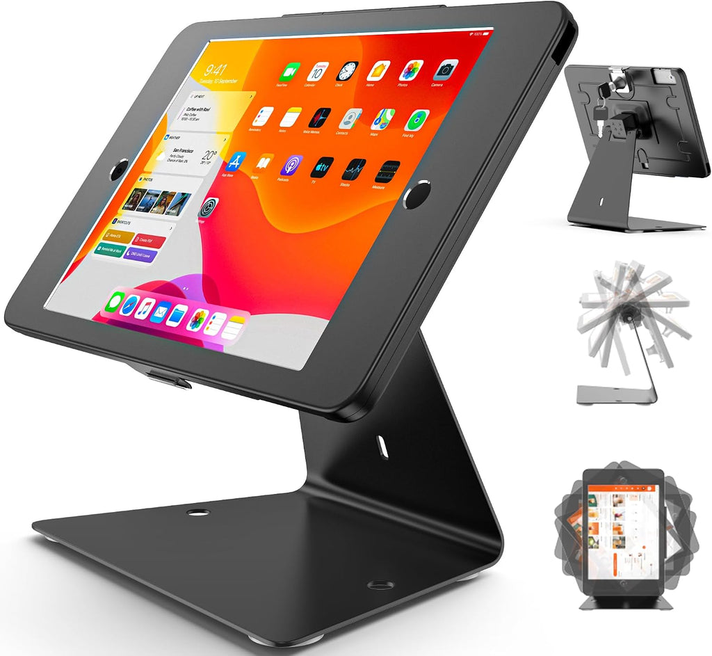 Anti-Theft iPad Kiosk Stand 10.2-Inch (9th/8th/7th Gen) Secure Tablet Mount | Aluminum Locking Countertop Stand with