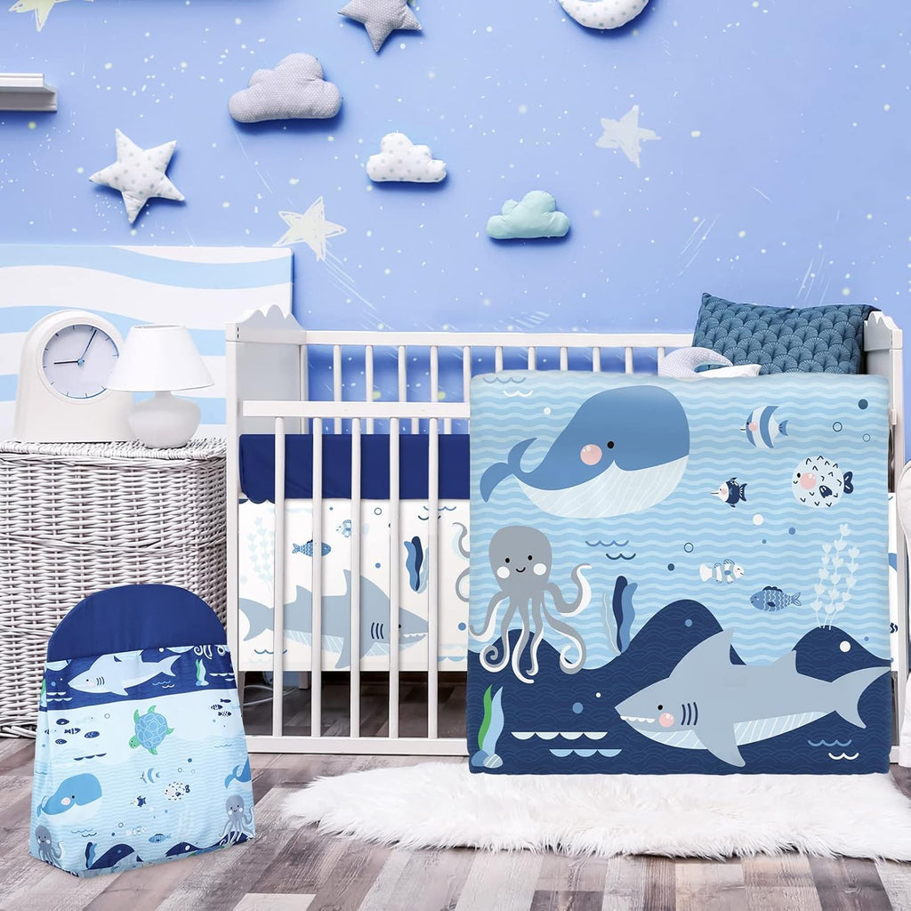 4 Pieces Baby Crib Bedding Set, Nursery Bedding Standard Size Soft Baby Bedding Set Including Crib Skirt, Blanket