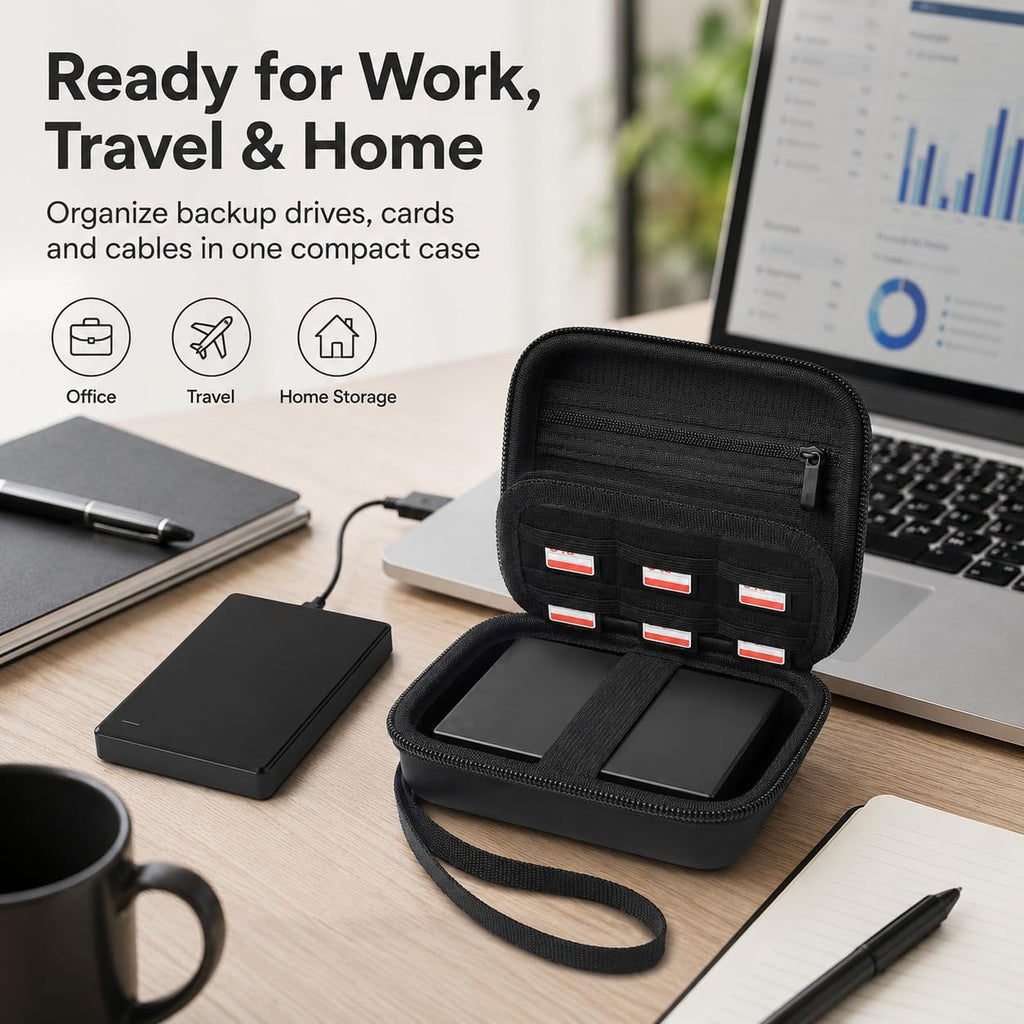 External Hard Drive Case for Seagate, for WD, for Toshiba HDD SSD | Hard EVA Exterior Compact Travel Organizer 3-in-1
