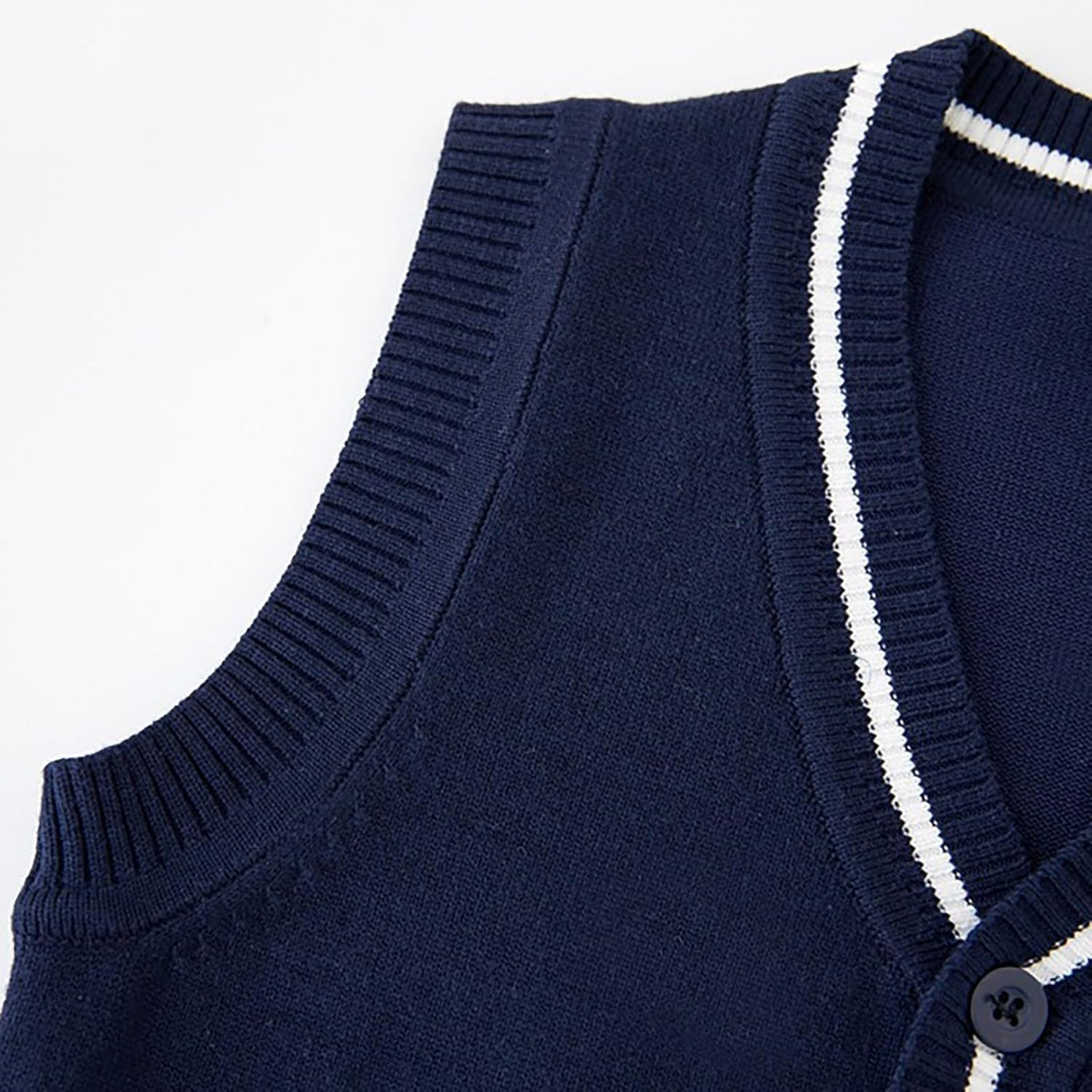 Kids School Uniform Sweater Vest V Neck Sleeveless Knit Cardigan Boys Back to School Button Knitted Tops with Pockets