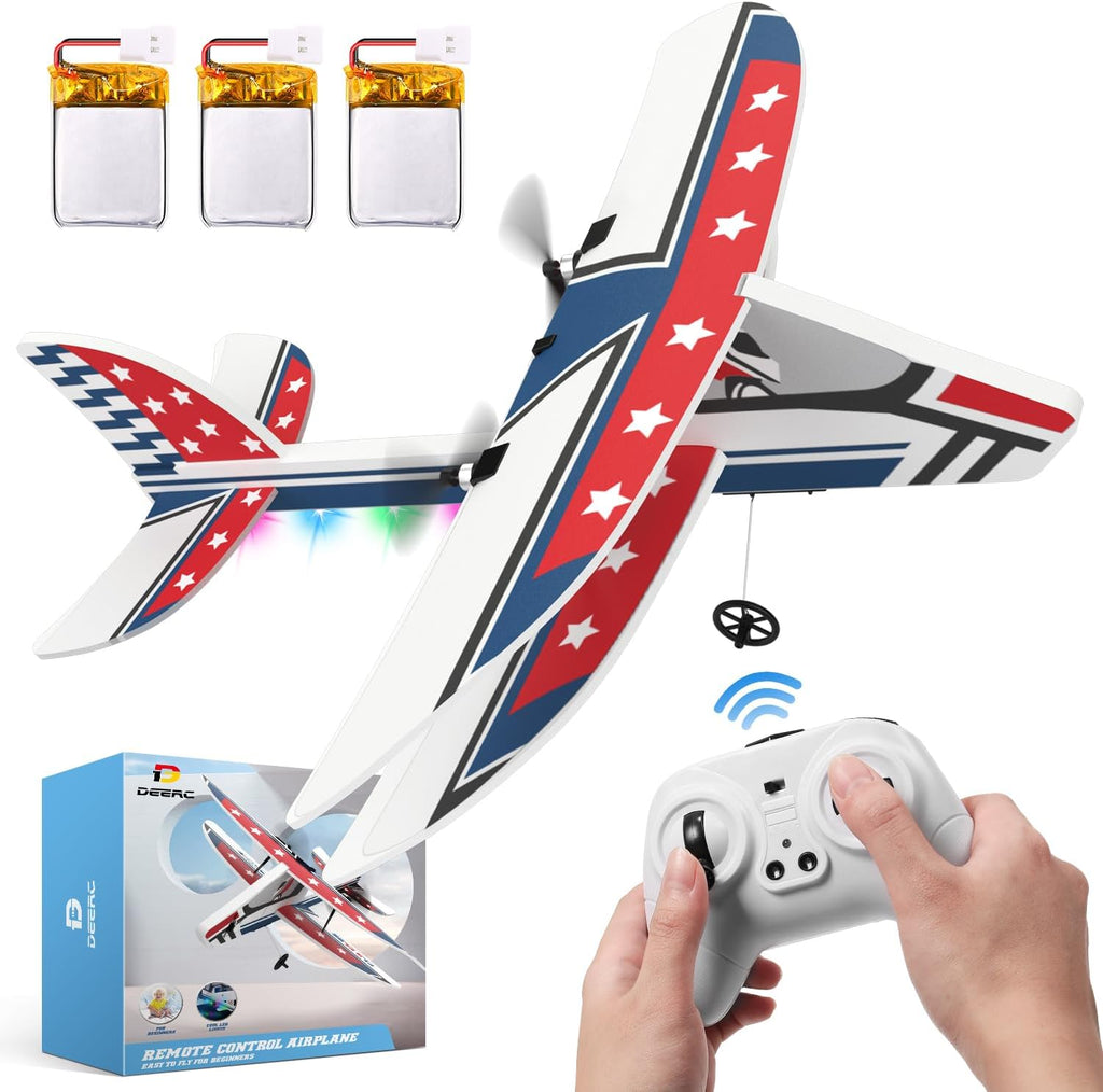 RC Plane, 2.4GHZ Remote Control Airplane W/ 3 Batteries & 6-axis Gyro Stabilizer, 2CH RTF RC Glider Toy for Beginners