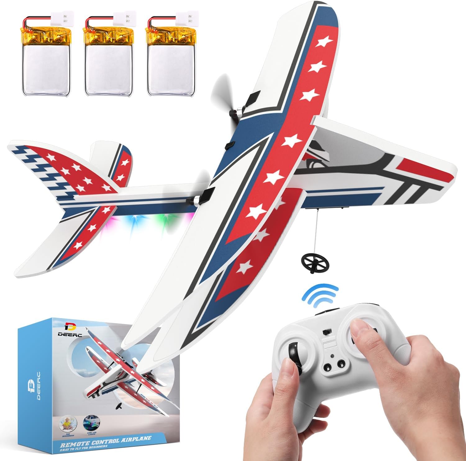 RC Plane, 2.4GHZ Remote Control Airplane W/ 3 Batteries & 6-axis Gyro Stabilizer, 2CH RTF RC Glider Toy for Beginners