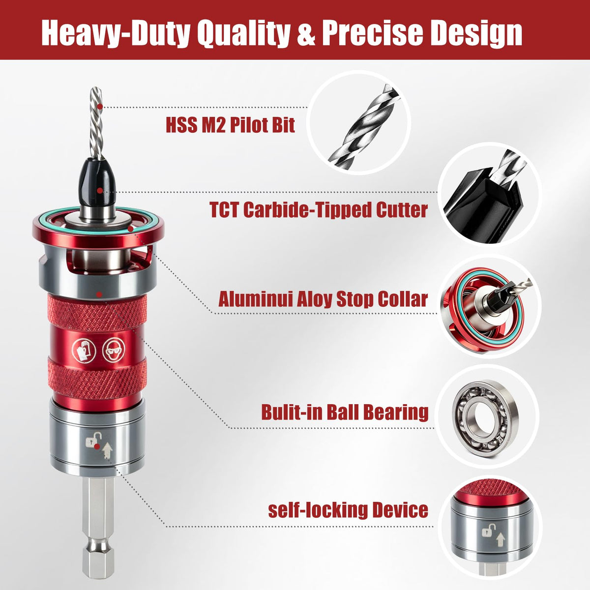 14 Pcs Countersink Drill Bit Set, self-Locking Device Quick-Adjust