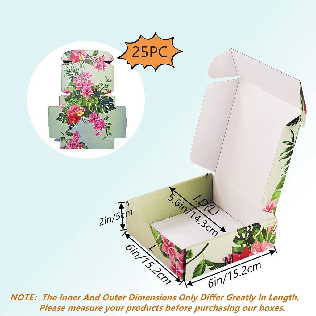 Small Shipping Boxes For Small Business Hawaiian Flower Floral 25 Pack, 6x6x2in Recyclable Small Cardboard Boxes For
