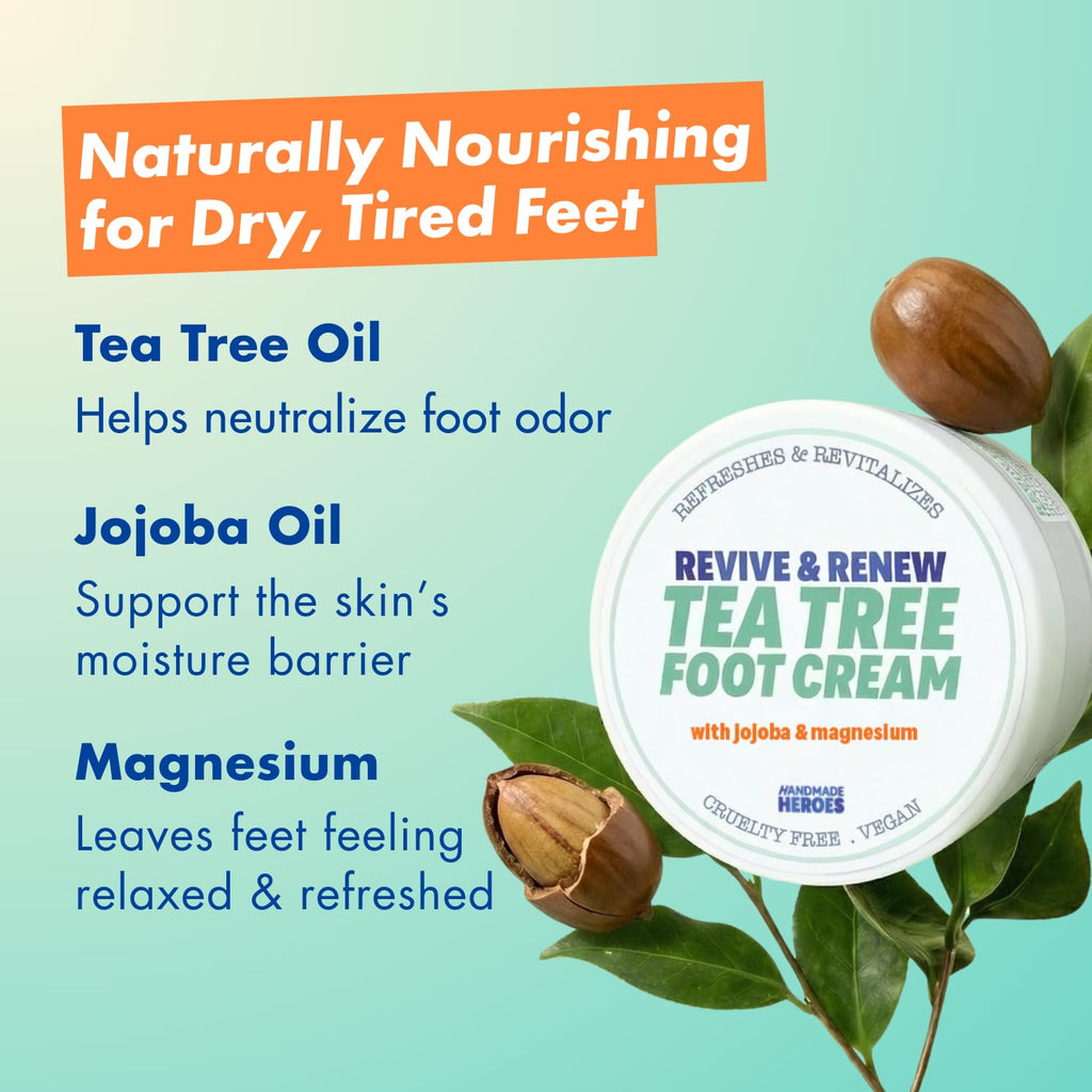 Tea Tree Foot Cream for Dry Feet with Magnesium, 1.7 oz | Intensive Moisturizing Foot Repair, Relief for Tired Feet