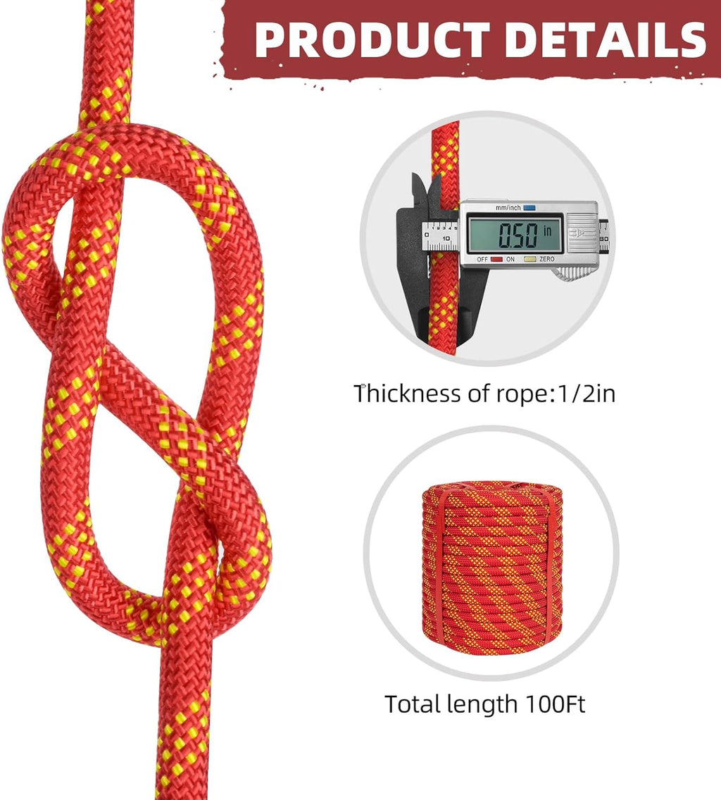 1/2 Inch Static Climbing Rope (150 Ft) - 9000lbs High Strength Arborist Bull Rope for Tree Pulling, Rigging &