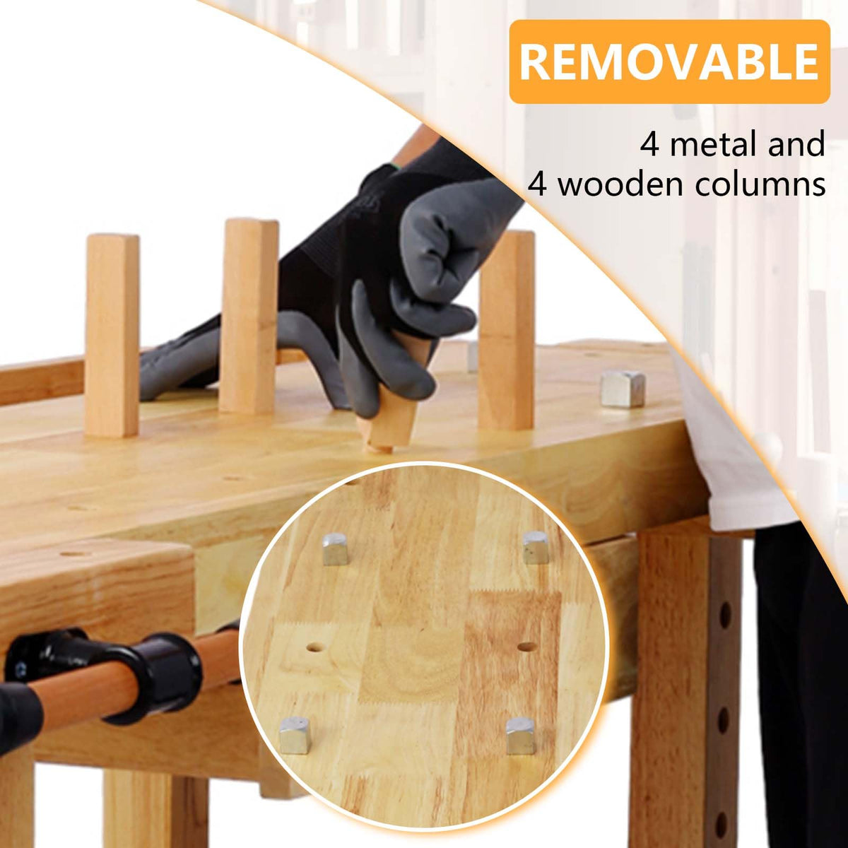 55" Rubber Wood Workbench with Drawer& Shelf, 330 lbs Weight Capacity