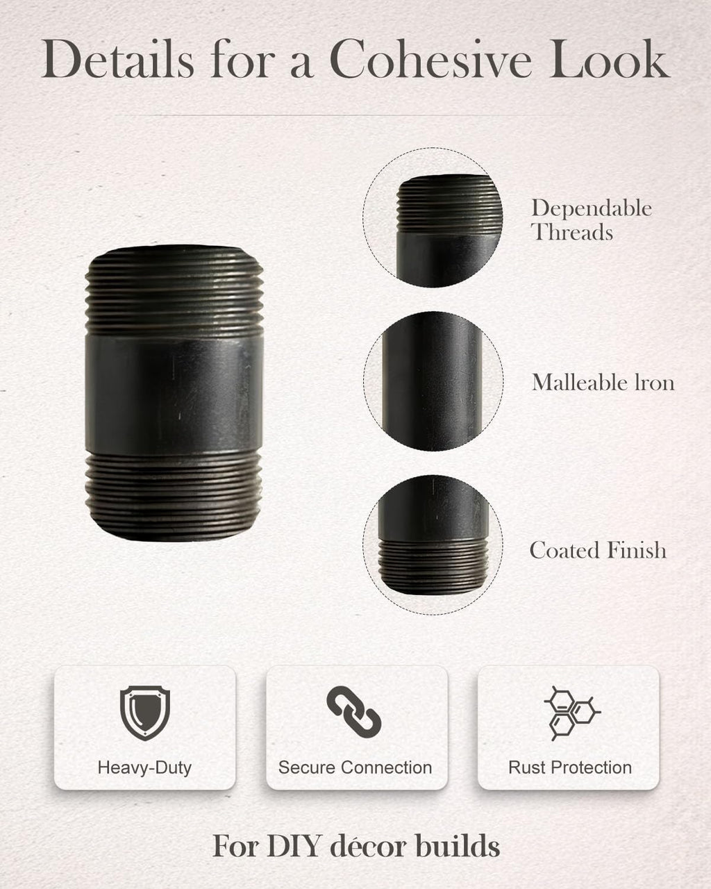 10 Pack 1 x 2 Inch Industrial Black Malleable Pipe Nipples