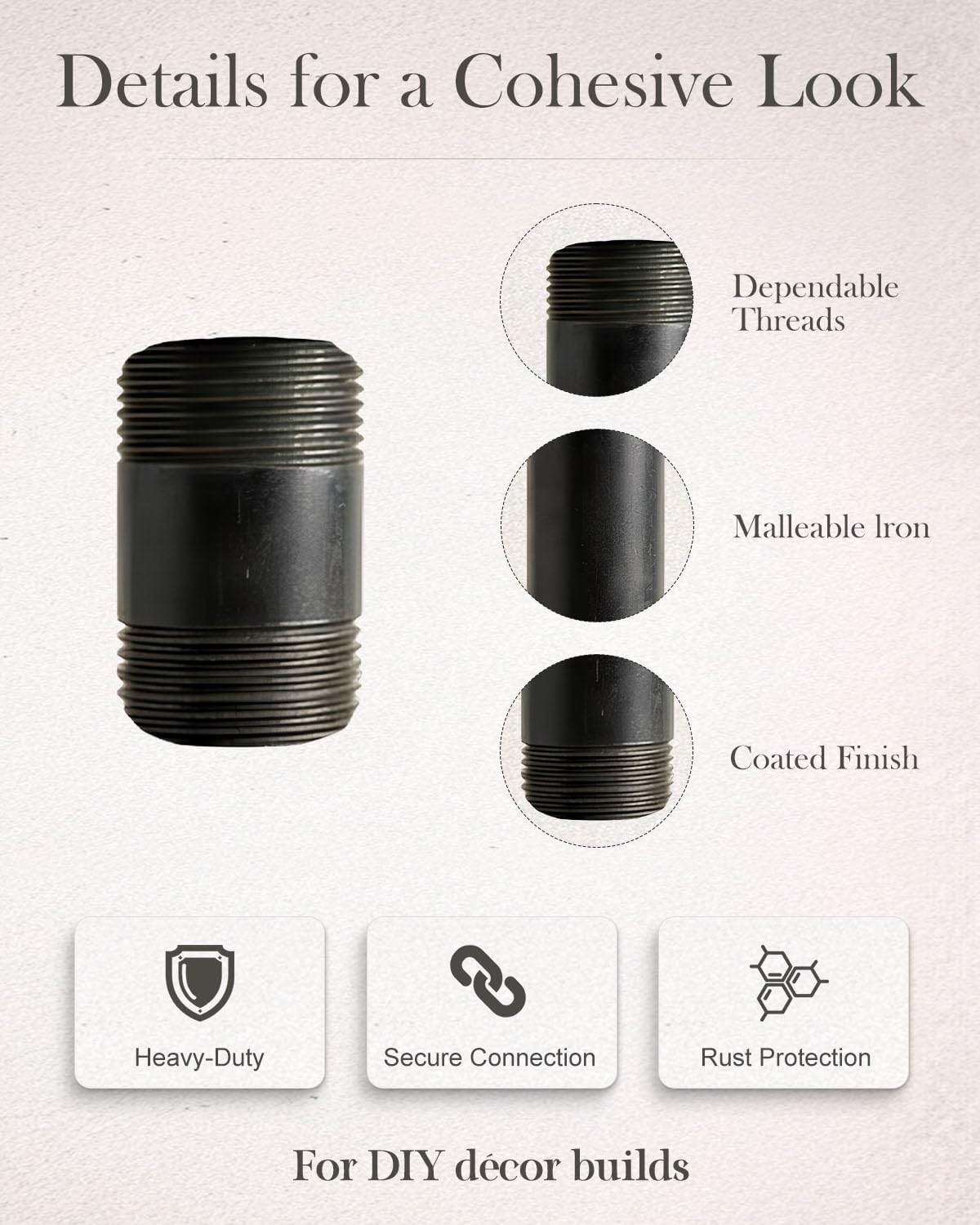 10 Pack 1 x 2 Inch Industrial Black Malleable Pipe Nipples