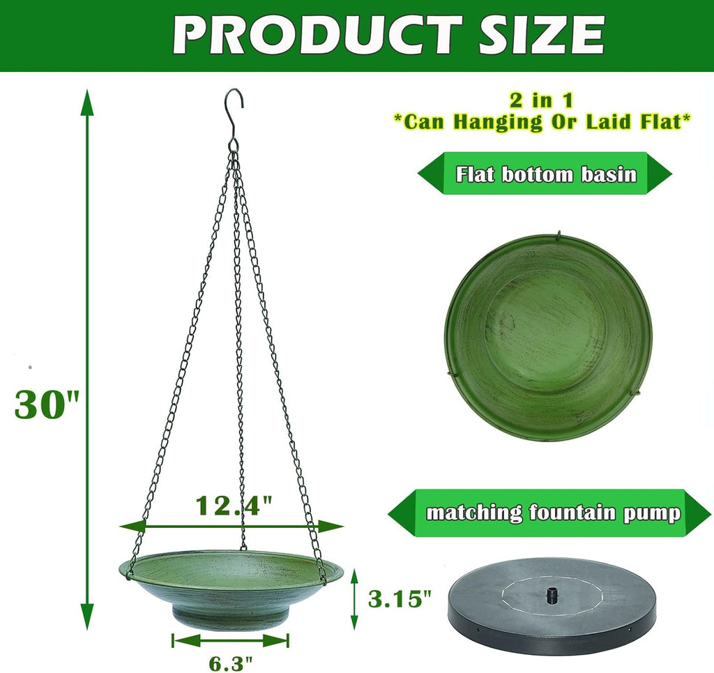30"H*12.4"W Solar Fountain Hanging Bird Bath,Hanging Bird Fountain
