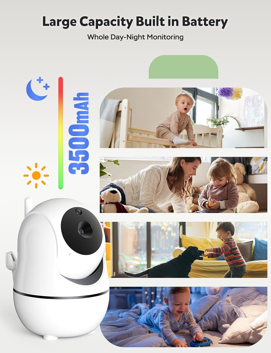 5" Split Screen Baby Monitor with 2 Cameras and Audio | No WiFi Secure Camera, 30-Hour Battery, Remote PTZ, Auto
