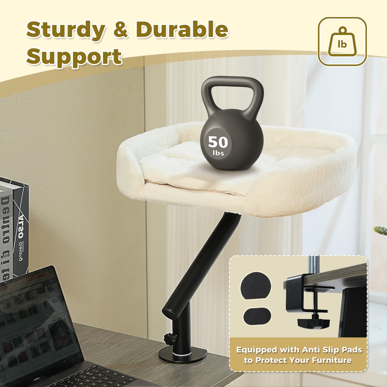 Cat Desk Bed for Indoor Cats, Cat Bed for Desk Supports Up to 50 lbs, 360° Rotation & Adjustable, Nest Desktop