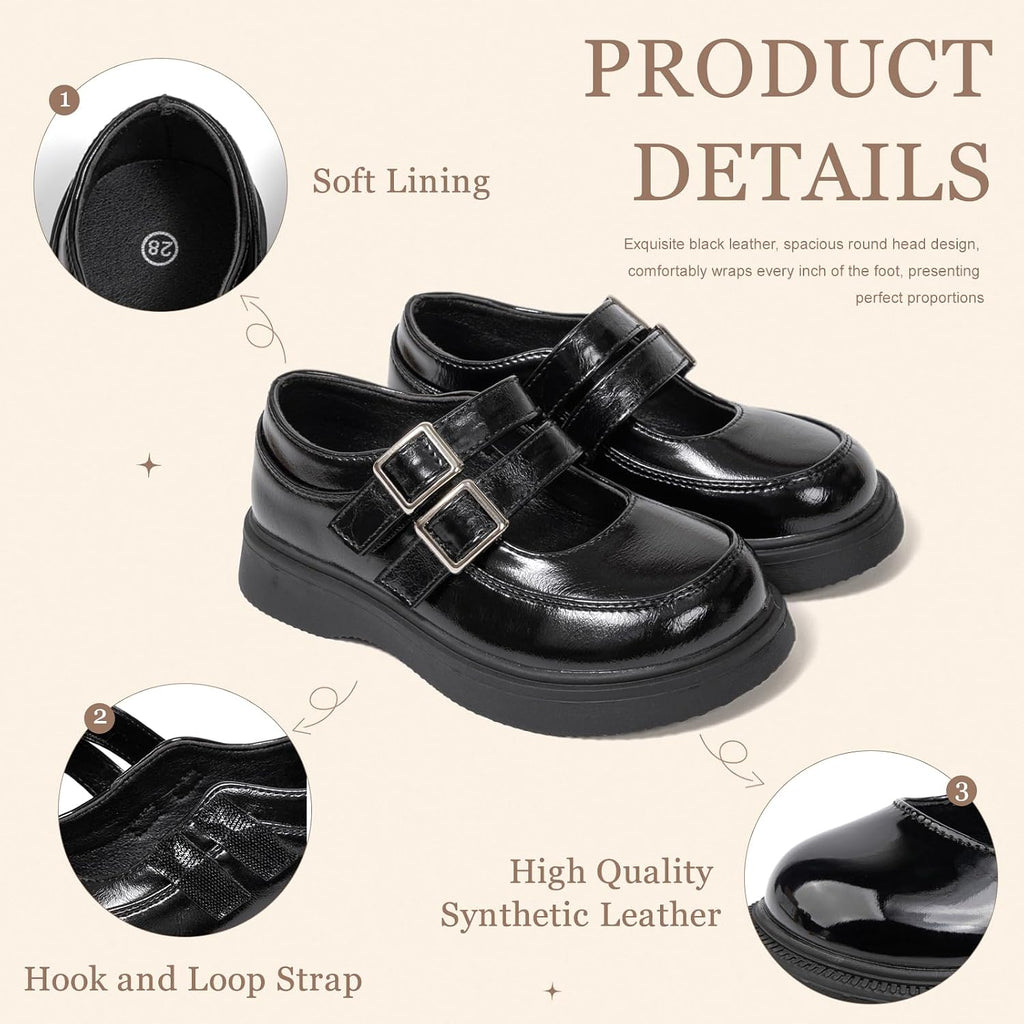 Toddler Girls Dress Shoes School Uniform Mary Jane Flats Little Kids Oxfords Comfortable Slip on Platform Flats for