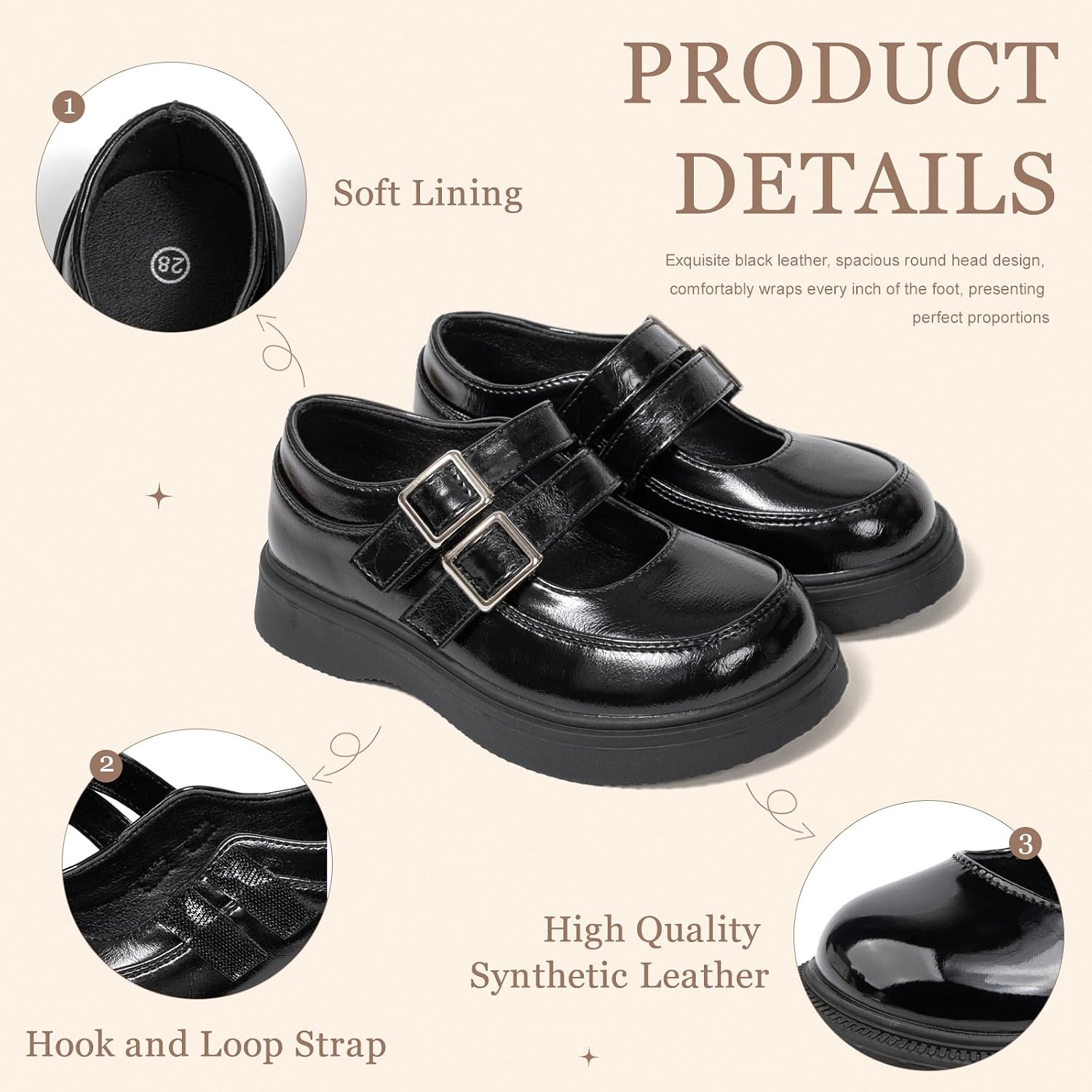 Toddler Girls Dress Shoes School Uniform Mary Jane Flats Little Kids Oxfords Comfortable Slip on Platform Flats for