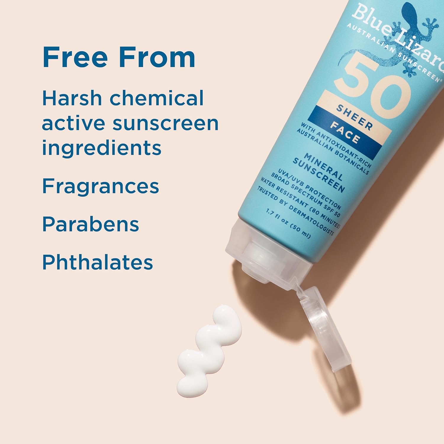 Sheer Face Mineral SPF 50 Sunscreen Lotion, 100% Mineral Formula, Blue Light Protection, Lightweight, Rubs In Smooth