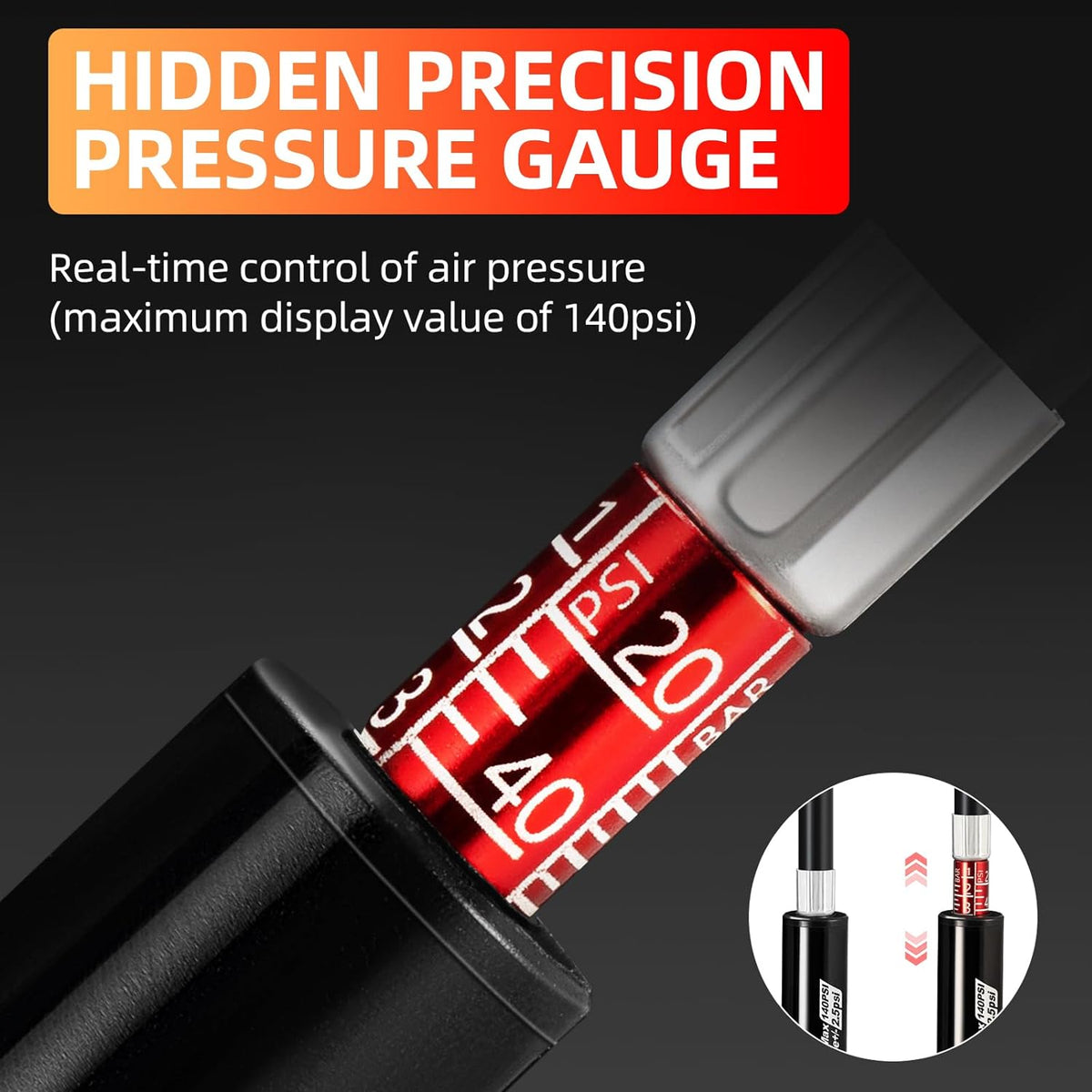 220PSI Mini Floor Pump with Hidden Pressure Gauge