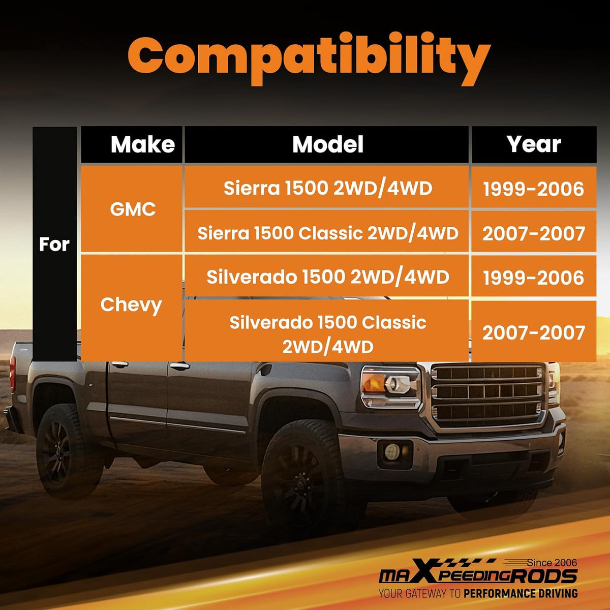 maXpeedingrods 0-2" Rear Shocks for Chevy Silverado/GMC Sierra 1500 99-07