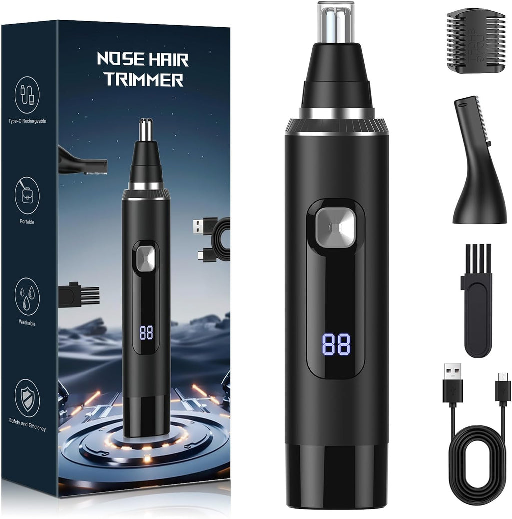 Nose Hair Trimmer for Men, 2-in-1 Rechargeable Ear and Nose Hair Trimmer with LED Display, IPX7 Waterproof Painless