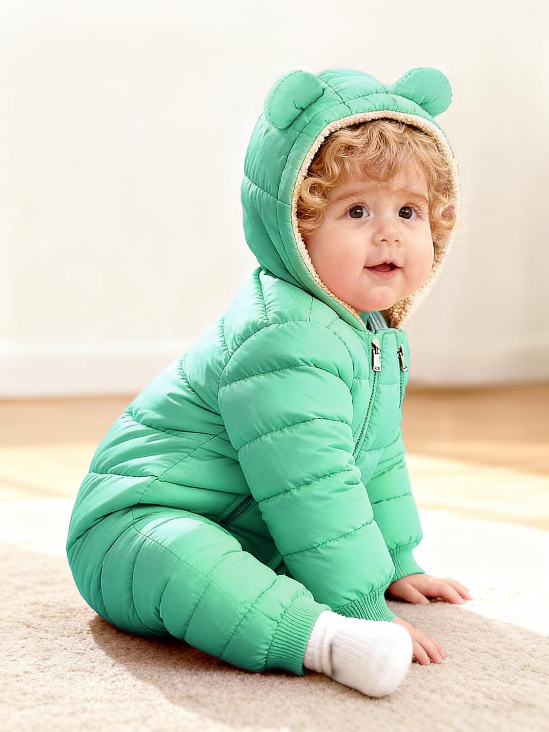 Baby Snowsuit Toddler Girl Clothes Cute Hooded Double Zipper Boys Winter Coat Unisex Romper for Infant