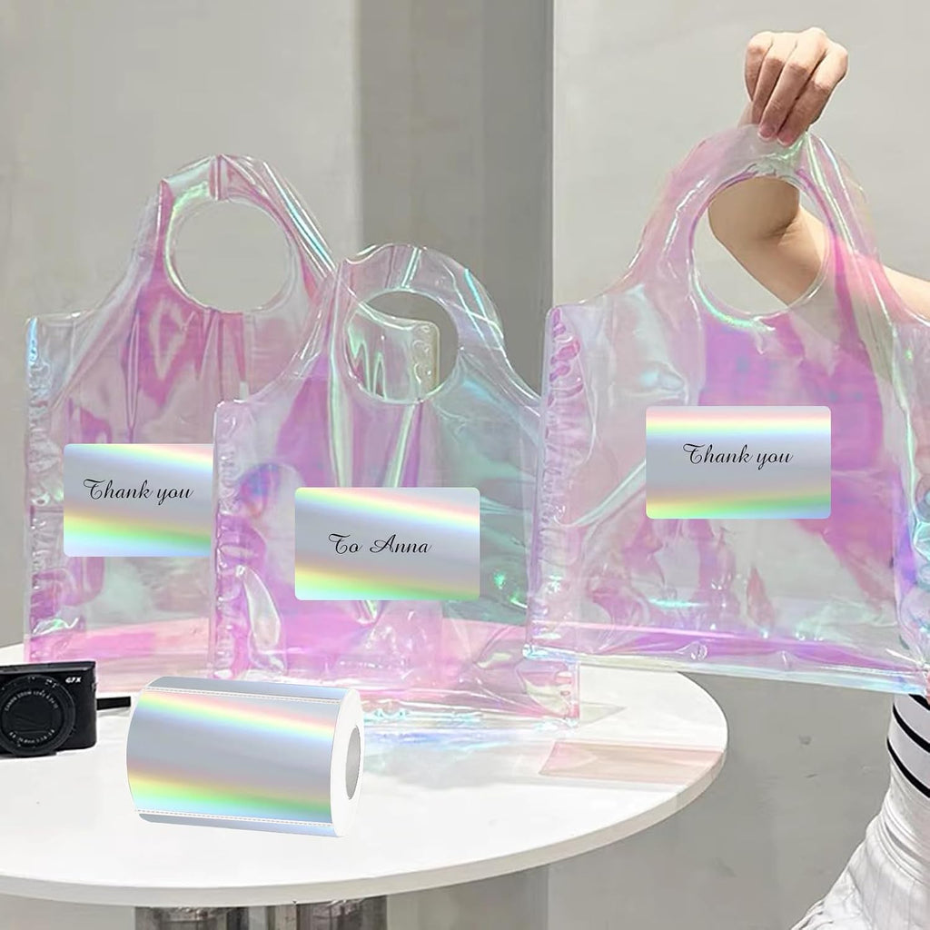 3x2 Inch Holographic Thermal Labels, Silver Thermal Sticker Labels, Rainbow Glitter Stickers for Price, Barcode