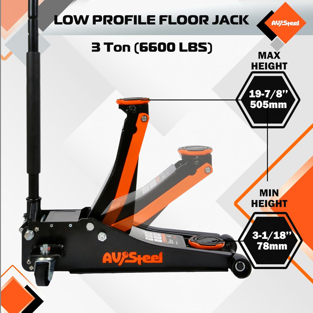 Low Profile Floor Jack 3 Ton (6600 lbs), Heavy Duty Hydraulic Jack for Car, Heavy-Duty Floor Jack with Dual Pistons