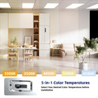 2x4 LED Flat Panel Light LED Drop Ceiling Light Fixture, 5 CCT 5000K Adjustable & 5 Wattage Selectable Recessed