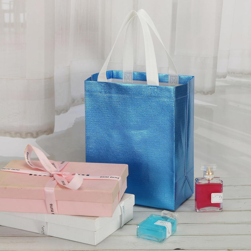 40 Pack Reusable Gift Bags with Handle, 10 x 8 x 4 Inch, Light Blue