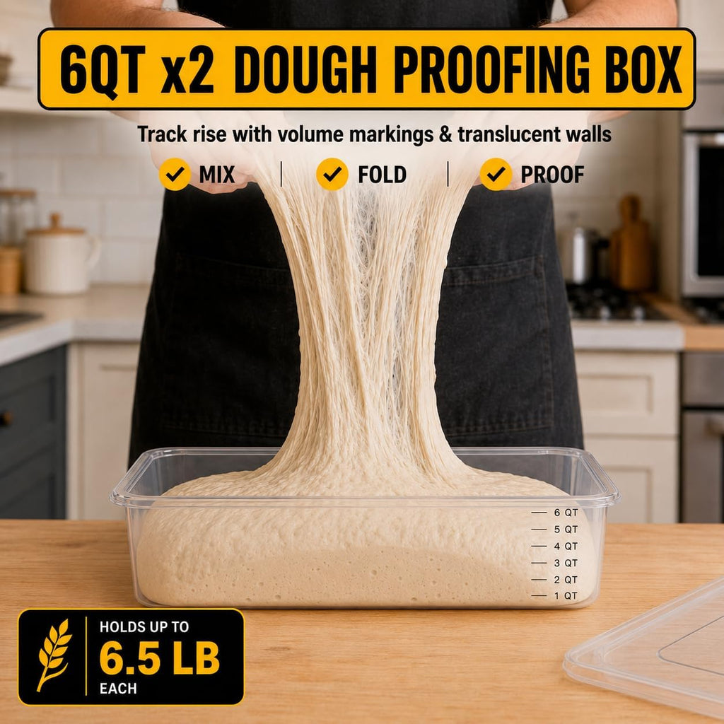 Sourdough Proofing Containers, 2 Pack 6QT Clear Dough Rising Boxes with Lids, Stackable Bulk Fermentation Containers