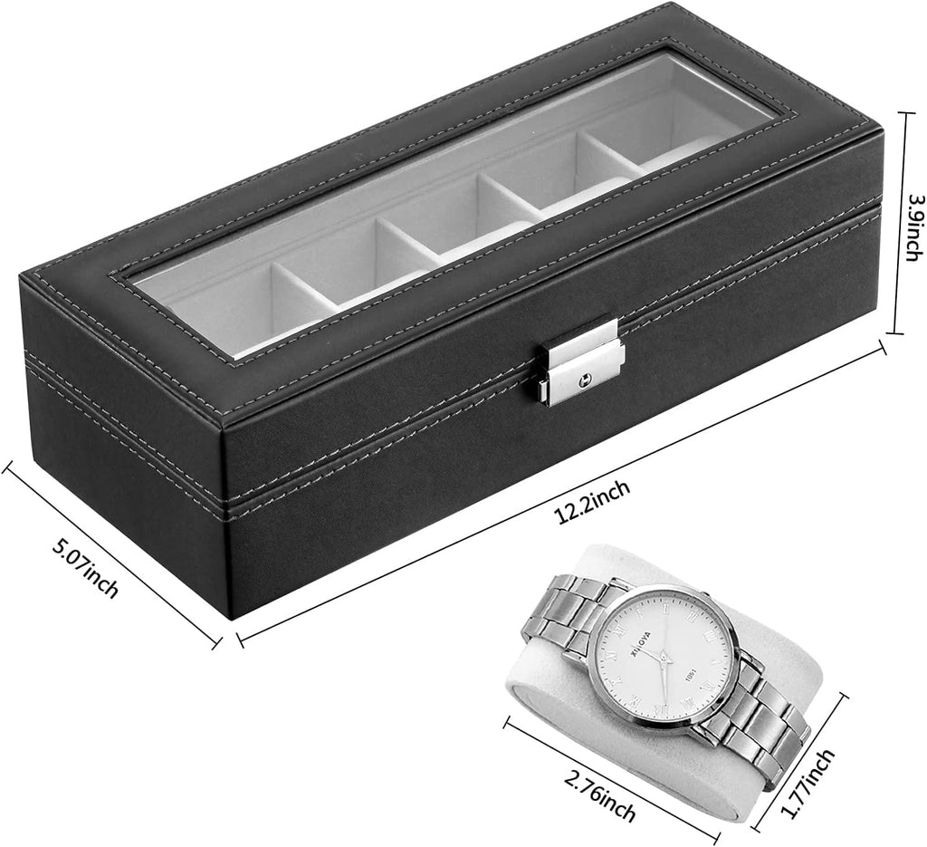 Watch Box for Men,Organizer 6 Slot Watch Display Case,Men Jewelry Box Storage Case,Lined with Soft Velvet and Holder
