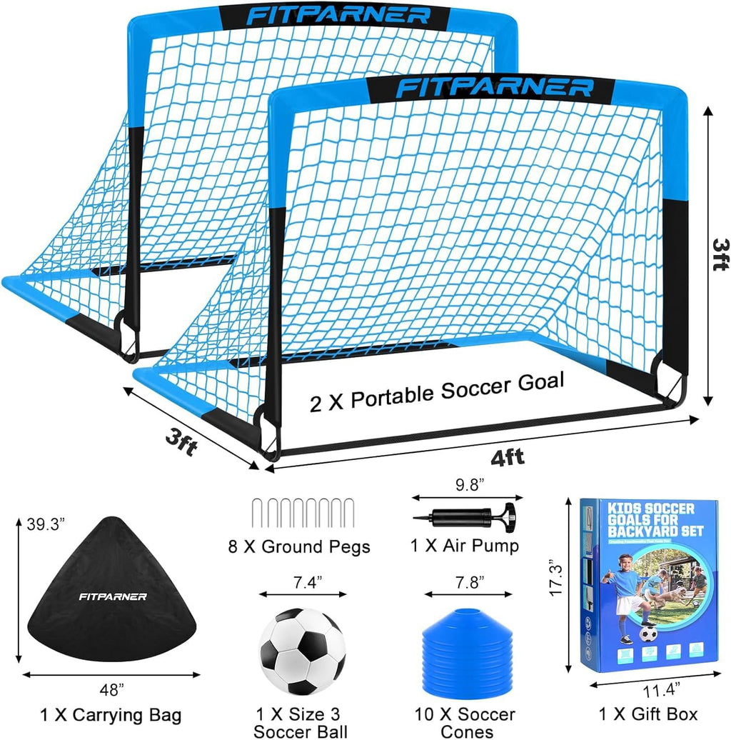 Kids Soccer Goals for Backyard Set - 2 Pack of Portable Pop Up Soccer Nets with Ball,Cones,Complete Training