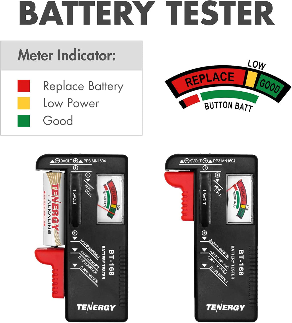 Battery Organizer Storage Case with Battery Tester, Holds 60 Batteries AA AAA C D 9V (Batteries not Included)