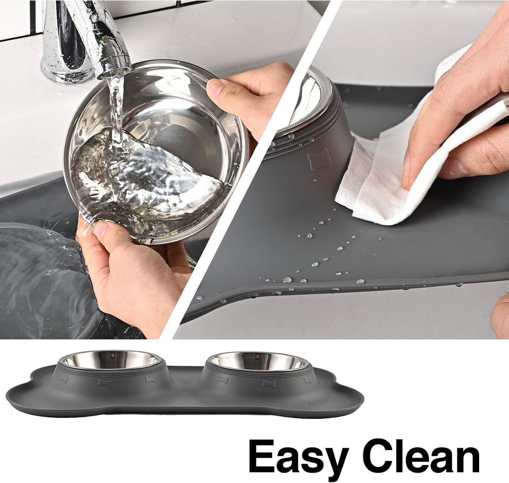 Dog Bowls 2 Stainless Steel Bowl for Pet Water and Food Feeder with Non Spill Skid Resistant Silicone Mat for Pets