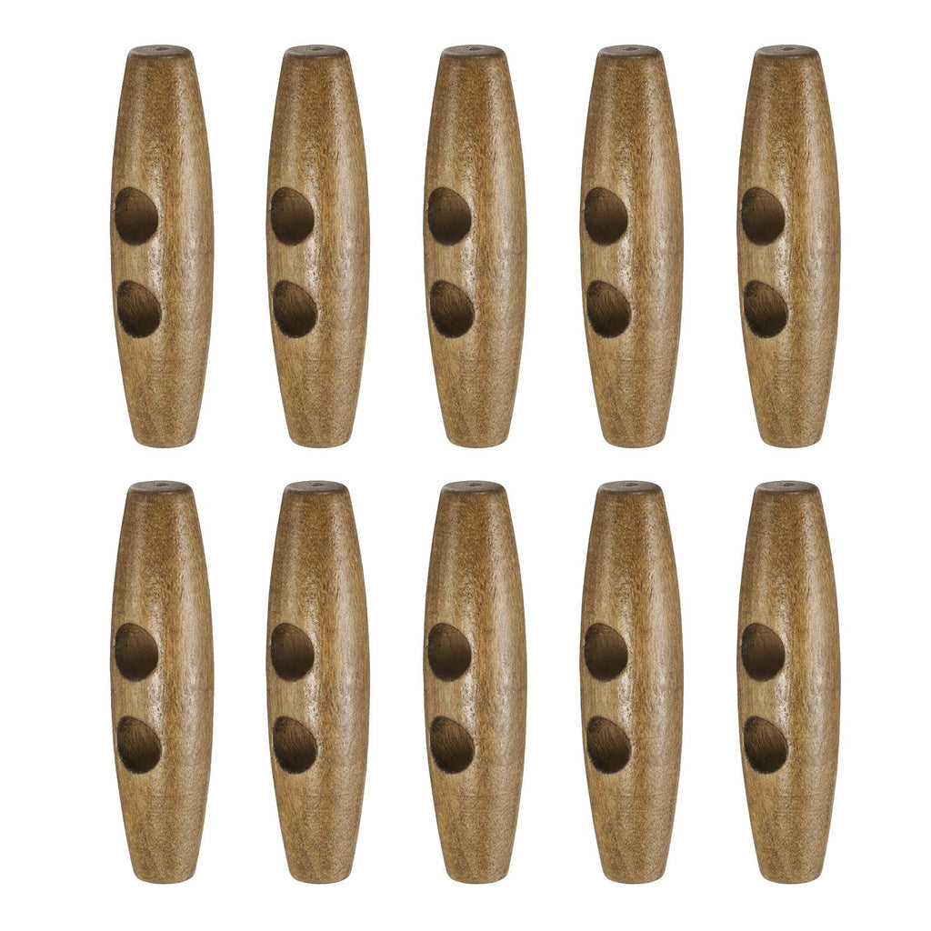 55mm / 2.2" Wooden Toggle Buttons 10pcs 2-Hole, Light Brown