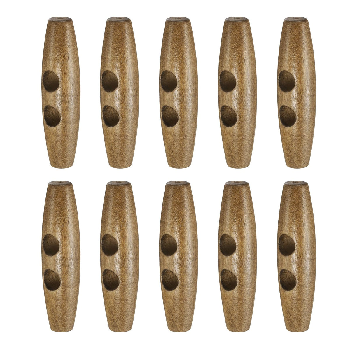 55mm / 2.2" Wooden Toggle Buttons 10pcs 2-Hole, Light Brown
