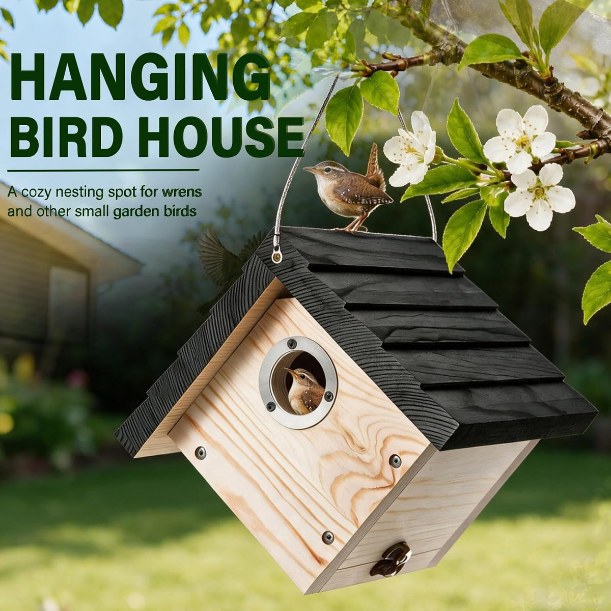 Hanging Wren Bird Houses for Outside,Wren House Bird Nesting Box with Ventilated Holes,1-1/8''Entrance Hole Durable