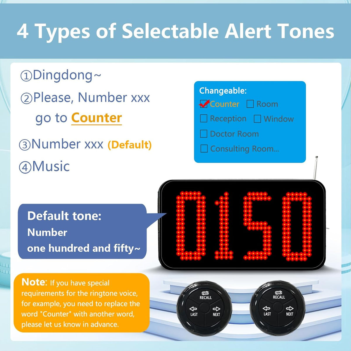 4-Digit Queue Calling System Wireless Take a Number System with LED Number Display and 3 Call Buttons for Restaurant