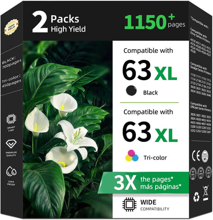 63XL Ink Cartridge for HP 63 XL Black Color Replacement for 3830 4520 5255 | Work for HP63 HP63XL for Printer