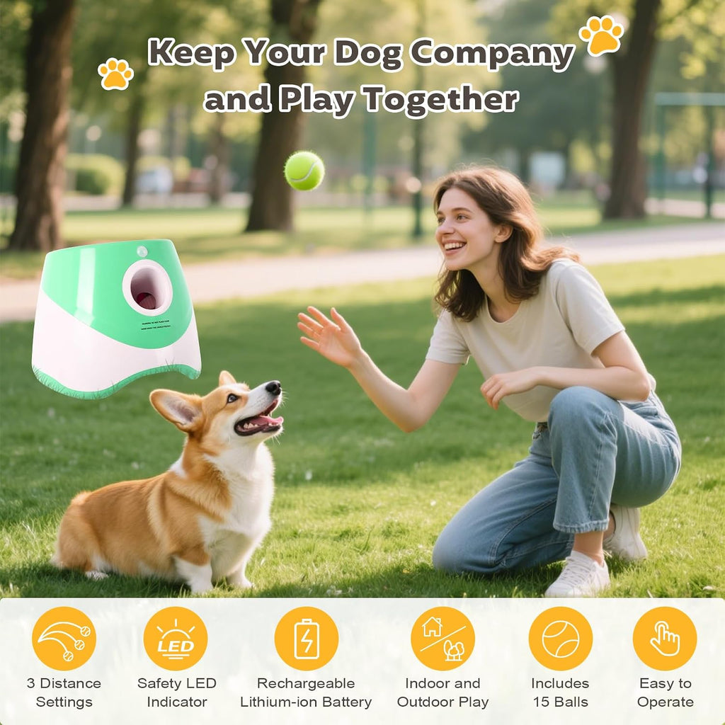 Automatic Ball Launcher for Dogs Indoor Thrower Fetch Machine,Green