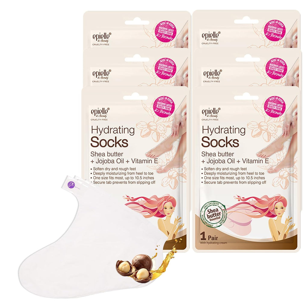 Hydrating Foot Mask 6 Pairs, Relieve and Soften with Shea Butter & Jojoba Oil, Deep Moisturizing Socks for Dry
