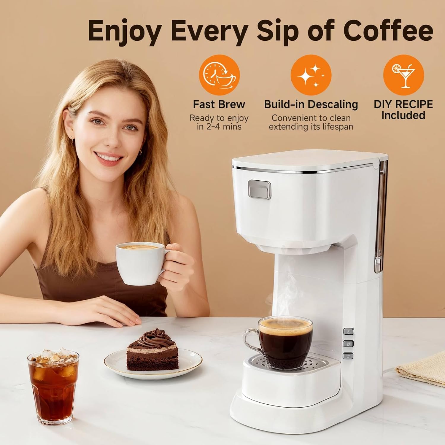 Single Serve Coffee Maker for K Pod, 2-in-1 Coffee Maker Single Serve & Ground Coffee Brewer, Quick Brew 6 to 14oz